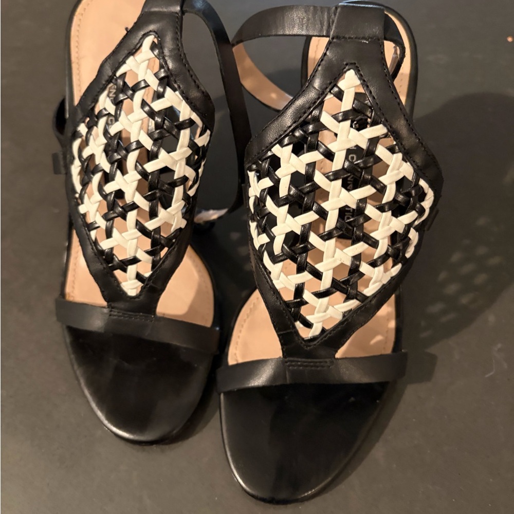 Black and White Woven Women's Sandals